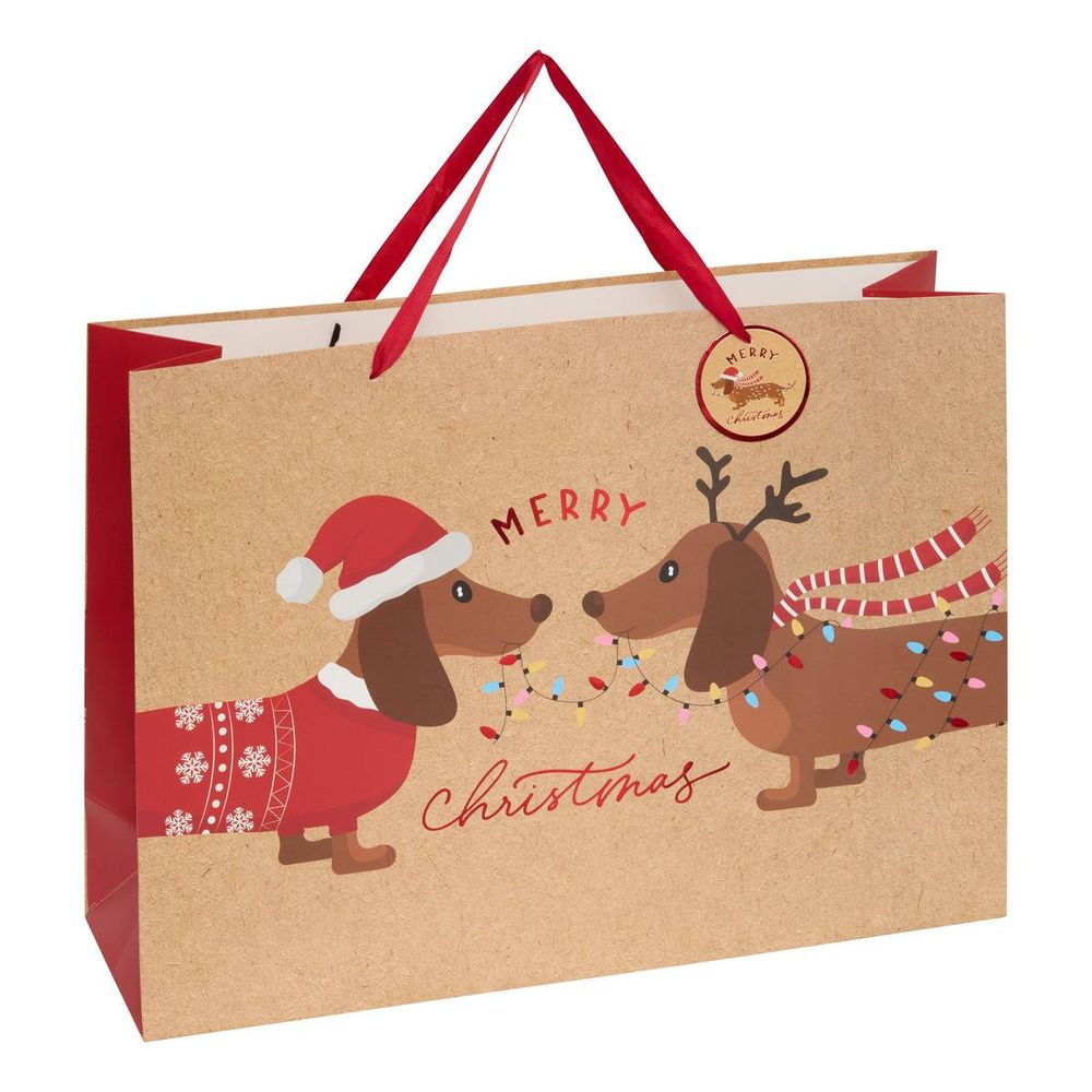 Sac cadeau de noël motif chien grand modèle