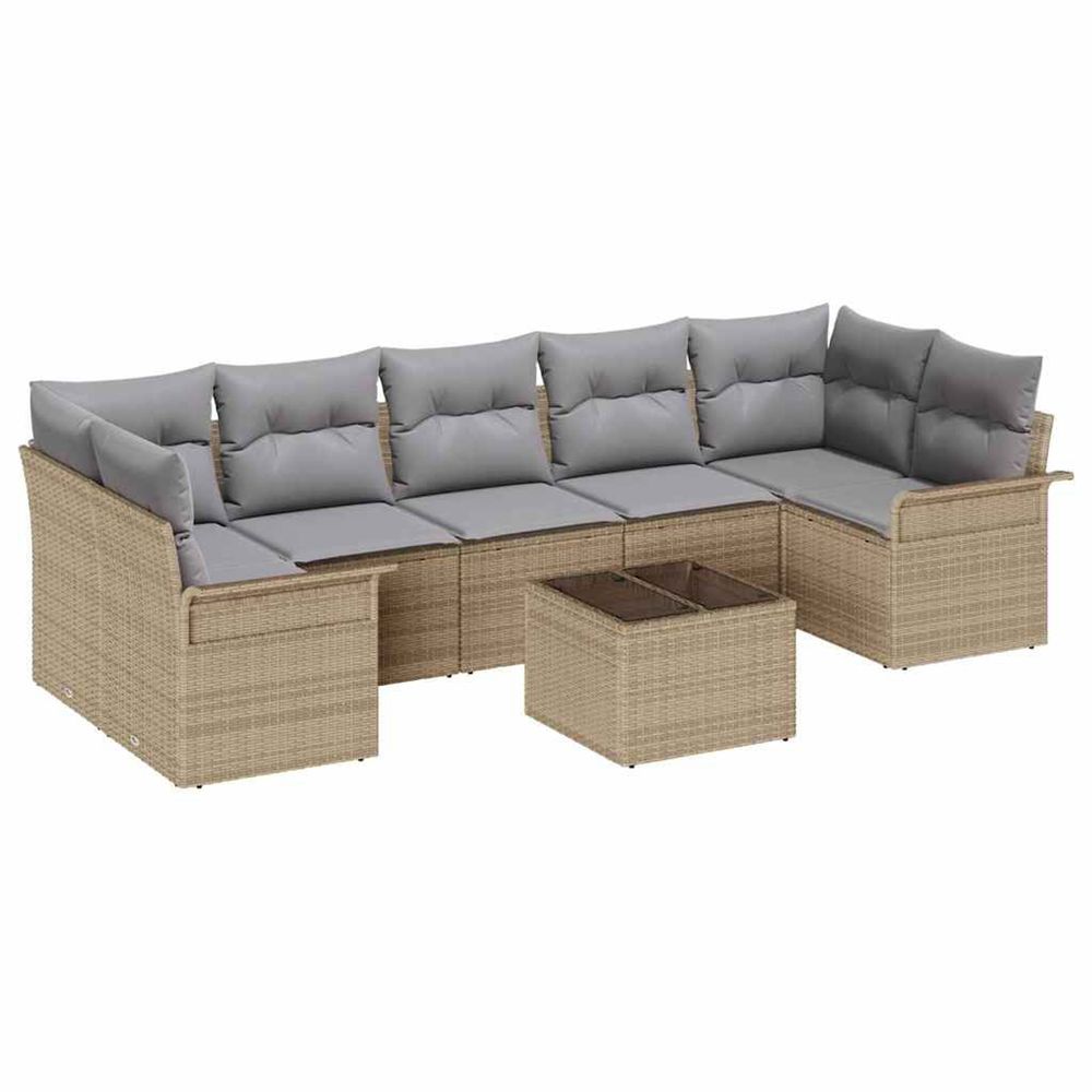 Ensemble de canapé de jardin 8 pc beige et gris polyrotin