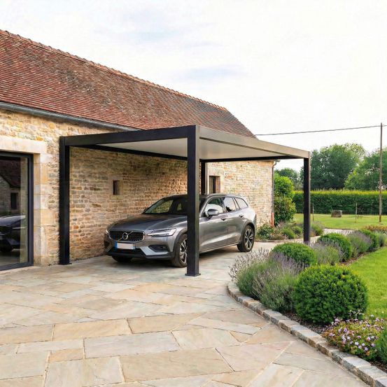 Carport aluminium 330 x 570 cm preston - 18 m2 - hauteur : 255 - 1 voiture - abri voiture autoportant - sans déclaration travaux