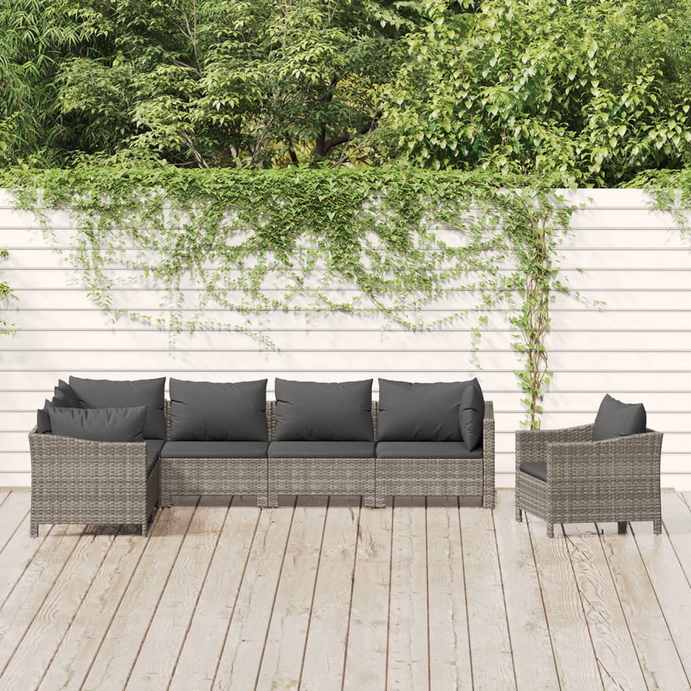 Salon de jardin 7 pcs avec coussins gris résine tressée