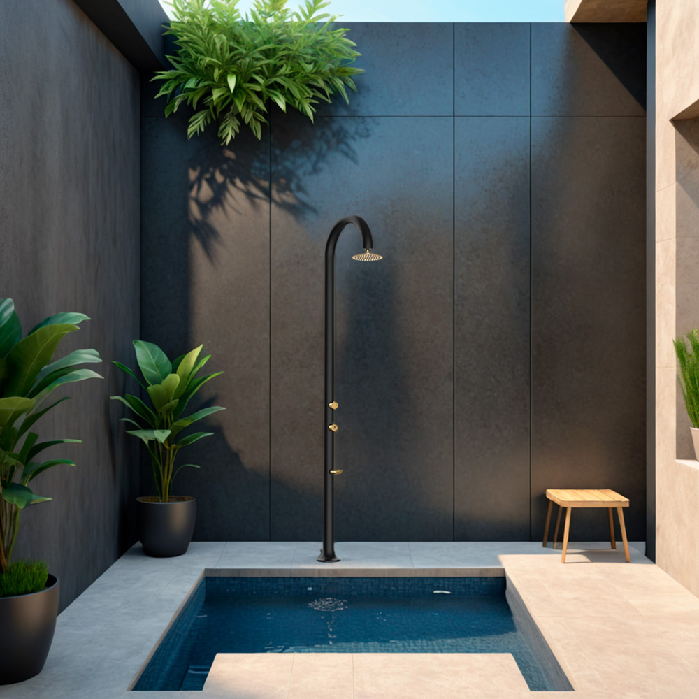 Douche alu noir et or interieurexterieur eau chaude et froide