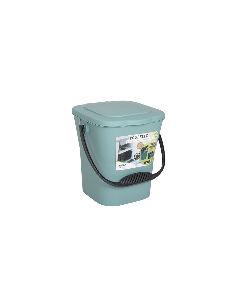 Seau compost 6l vert eucalyptus avec couvercle - eda