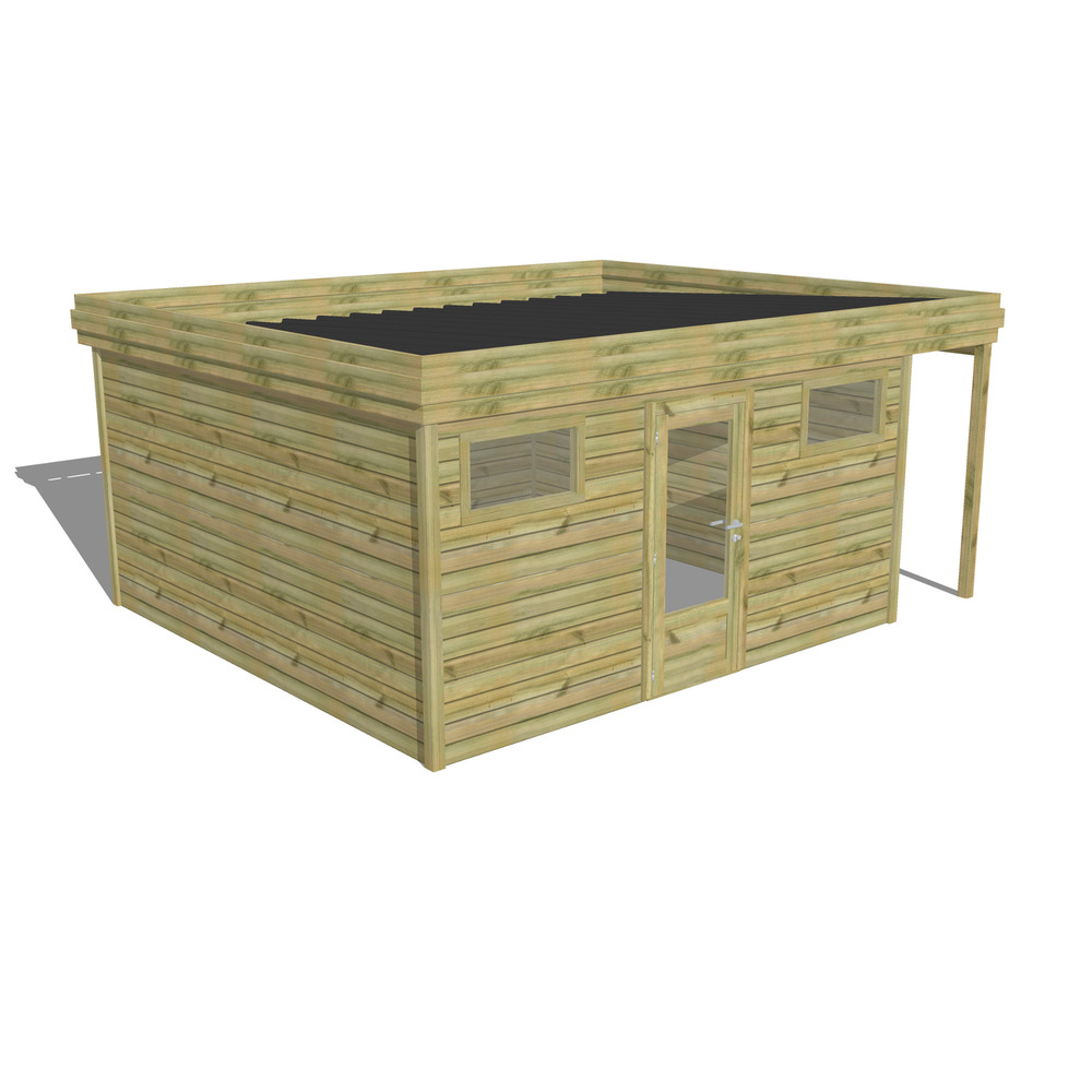 Abri de jardin bois pin traité autoclave 27mm - 5,34x4,34m / 23m2 - bac acier - abri français