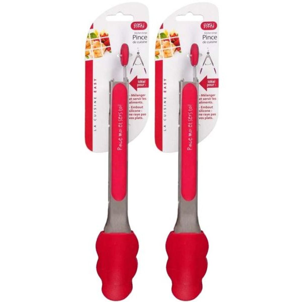 Pince de cuisine en silicone coloré (lot de 2) rouge