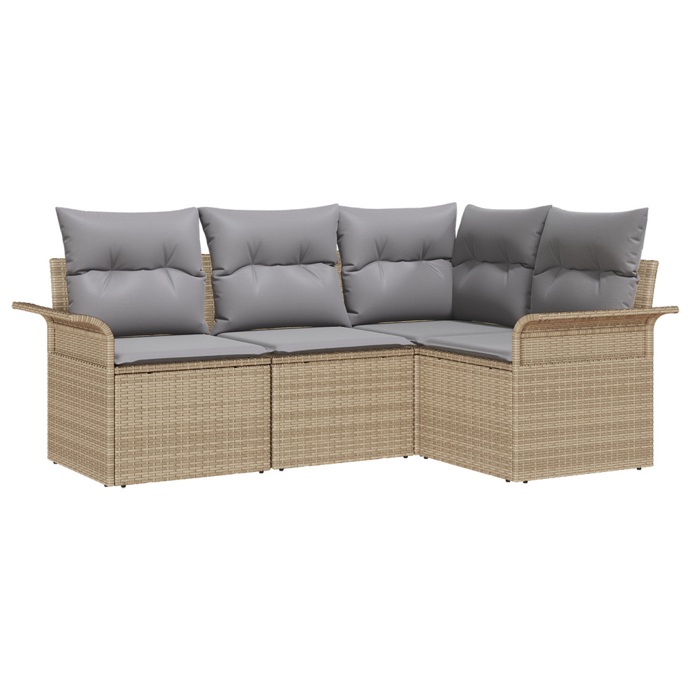 Ensemble de canapé de jardin 4 pièces avec coussins beige poly rattan