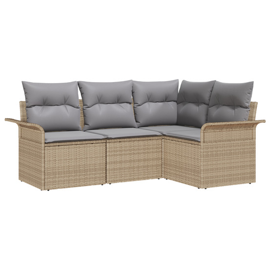 Ensemble de canapé de jardin 4 pièces avec coussins beige poly rattan