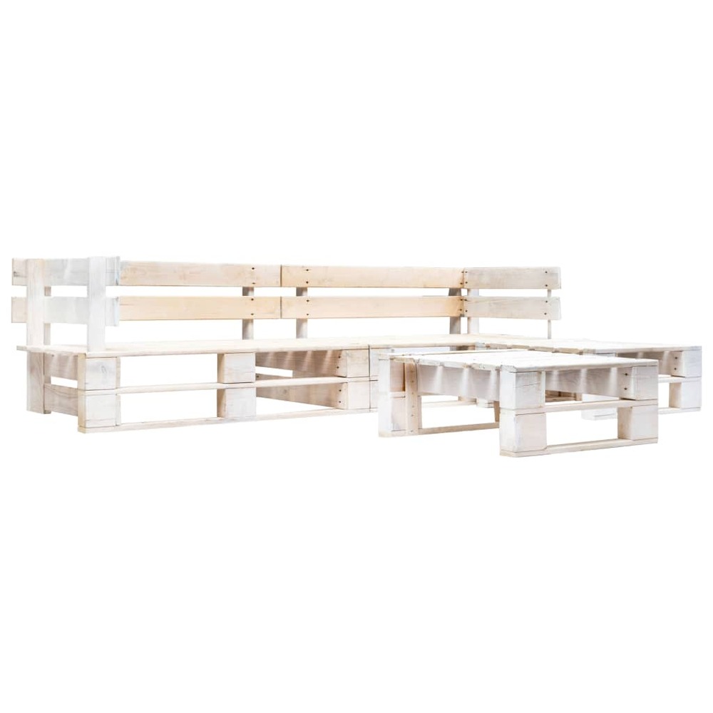 Salon de jardin meuble d'extérieur ensemble de mobilier palette 4 pièces bois blanc