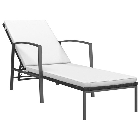 Transat chaise longue bain de soleil lit de jardin terrasse meuble d'extérieur avec coussin résine tressée noir