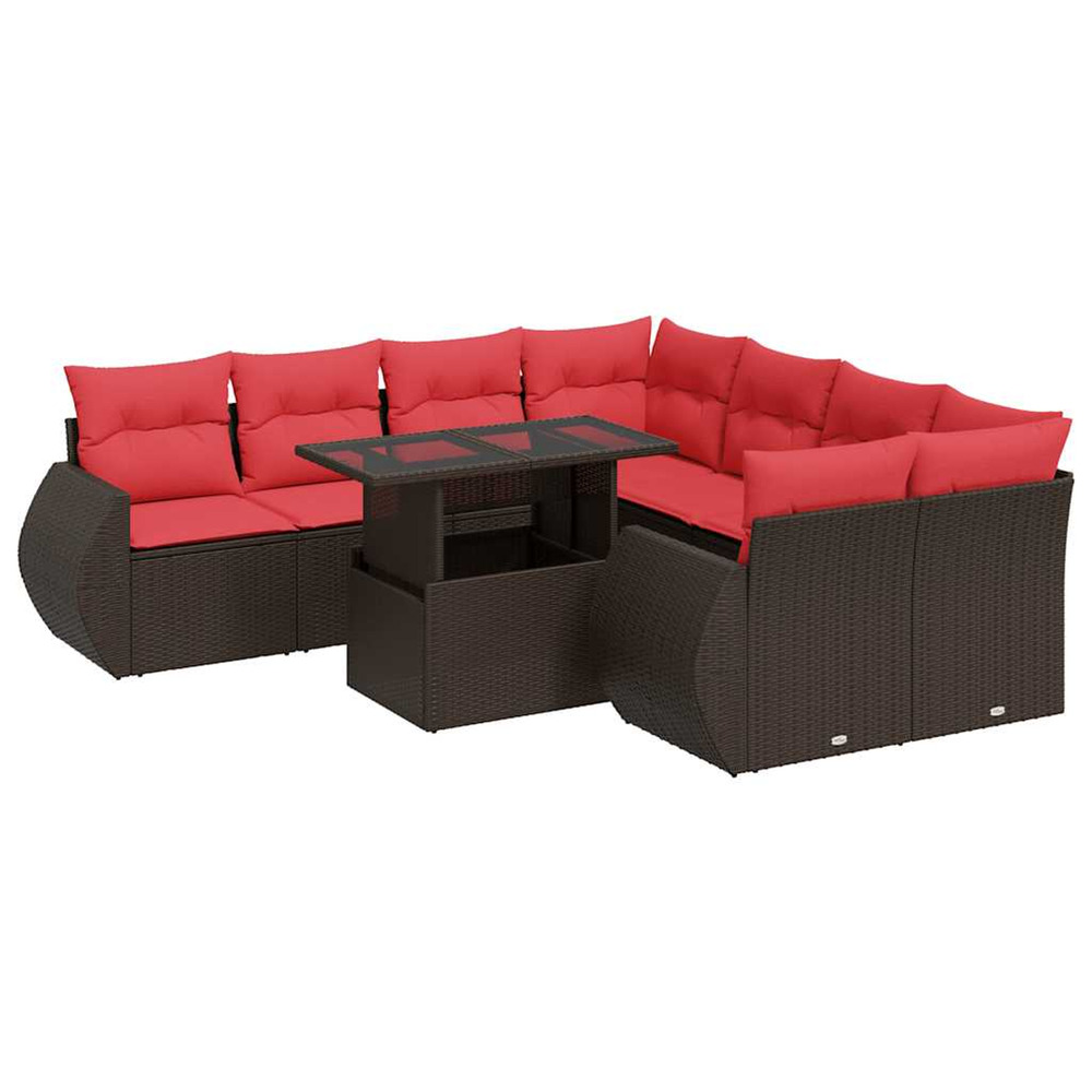 Salon de jardin avec coussins 9pcs marron résine tressée acacia