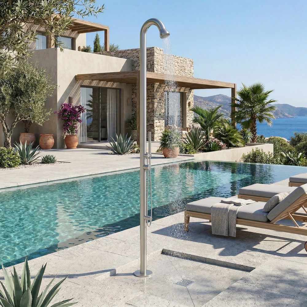 Douche de piscine inox acier inox 316l finition inox