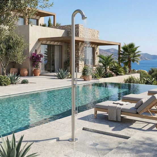 Douche de piscine inox acier inox 316l finition inox