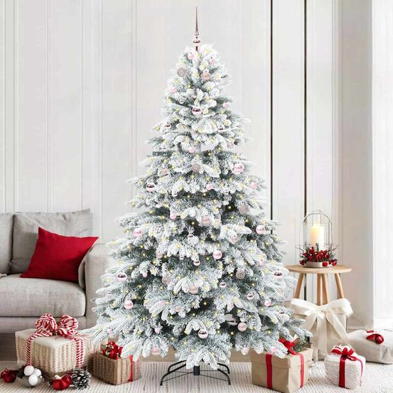 Arbre de noël lumineux 210 cm, kit tout-en-un avec 1306 branches, 120 boules et led