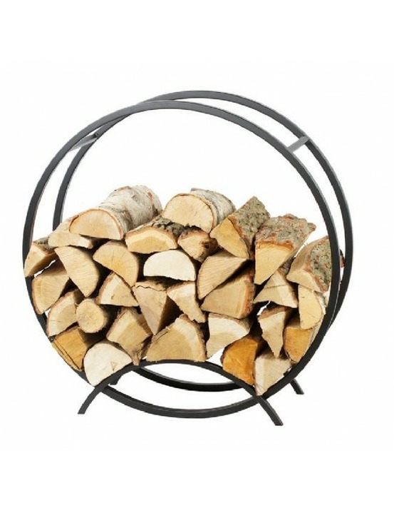 Rack à bûches rond niri en acier noir avec pieds 80 cm