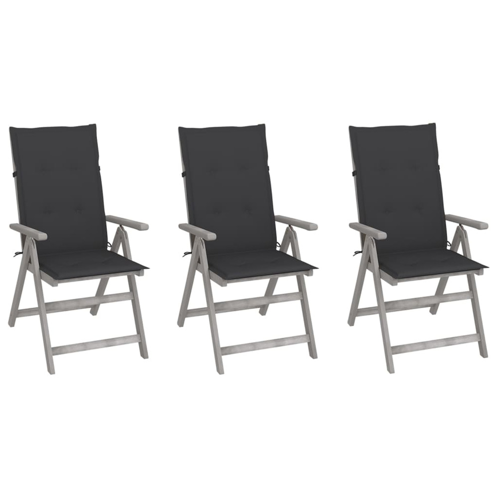 Chaises inclinables de jardin lot de 3 et coussins bois acacia