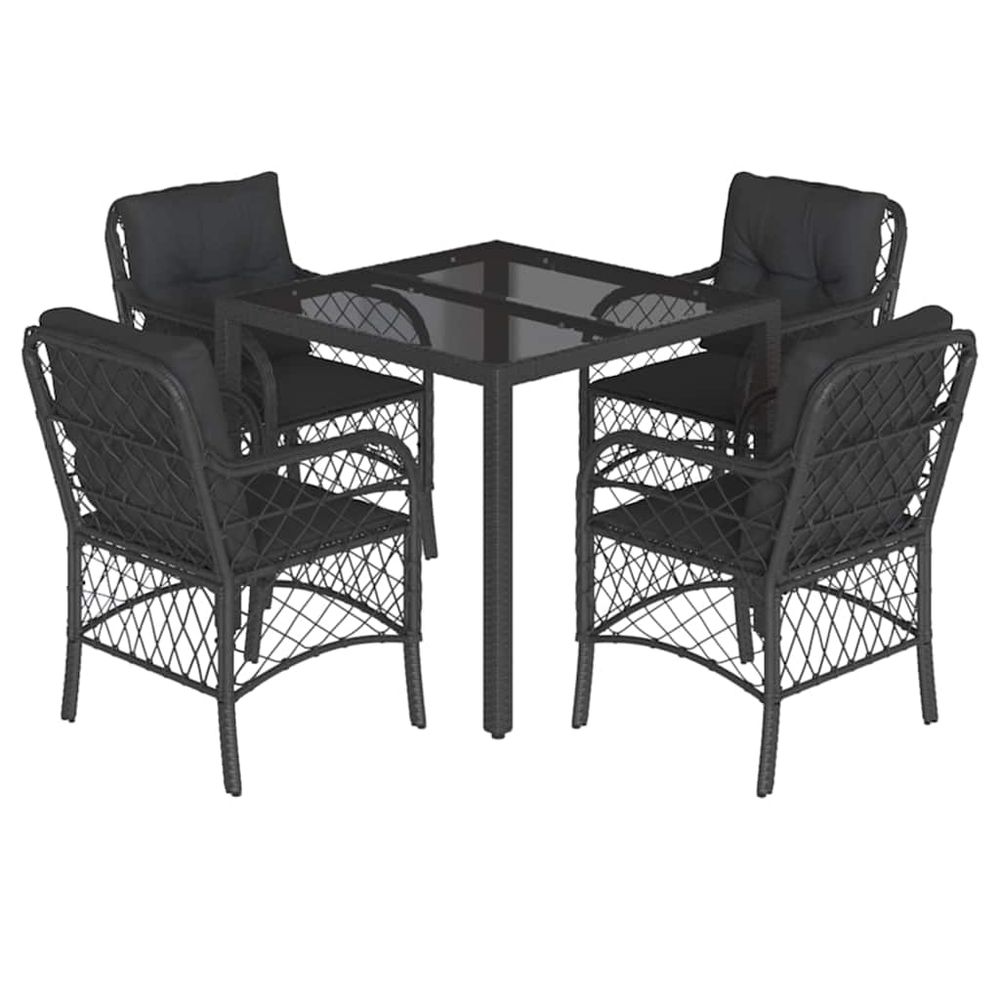 Ensemble à manger de jardin coussins 5pcs noir résine tressée