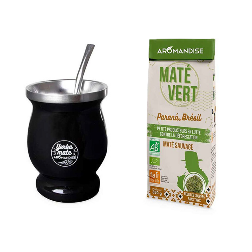 Tasse et bombilla à maté 230 ml + thé vert maté sauvage du brésil 350 g