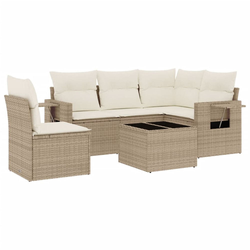 Salon de jardin avec coussins 6 pcs beige résine tressée