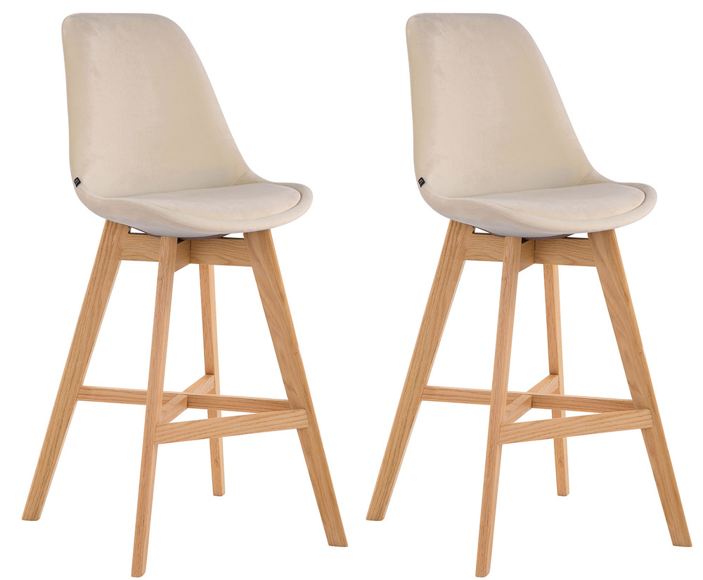 Lot de 2 tabourets de bar cannes velours naturel