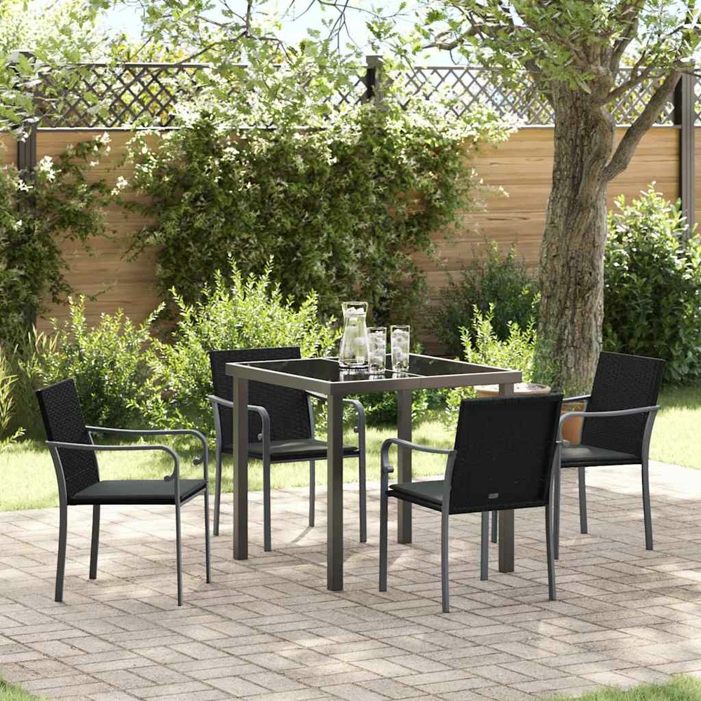 Ensemble de salle à manger pour jardin 5 pcs noir et gris