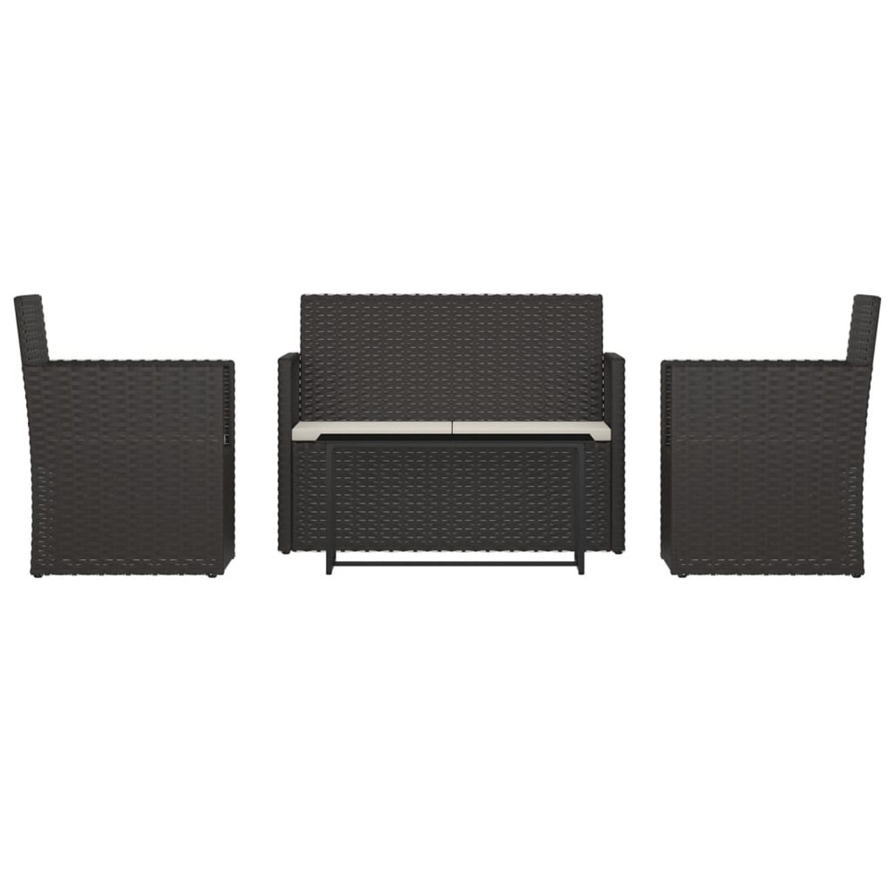 Mobilier d'extérieur 4 pcs avec coussins résine tressée noir
