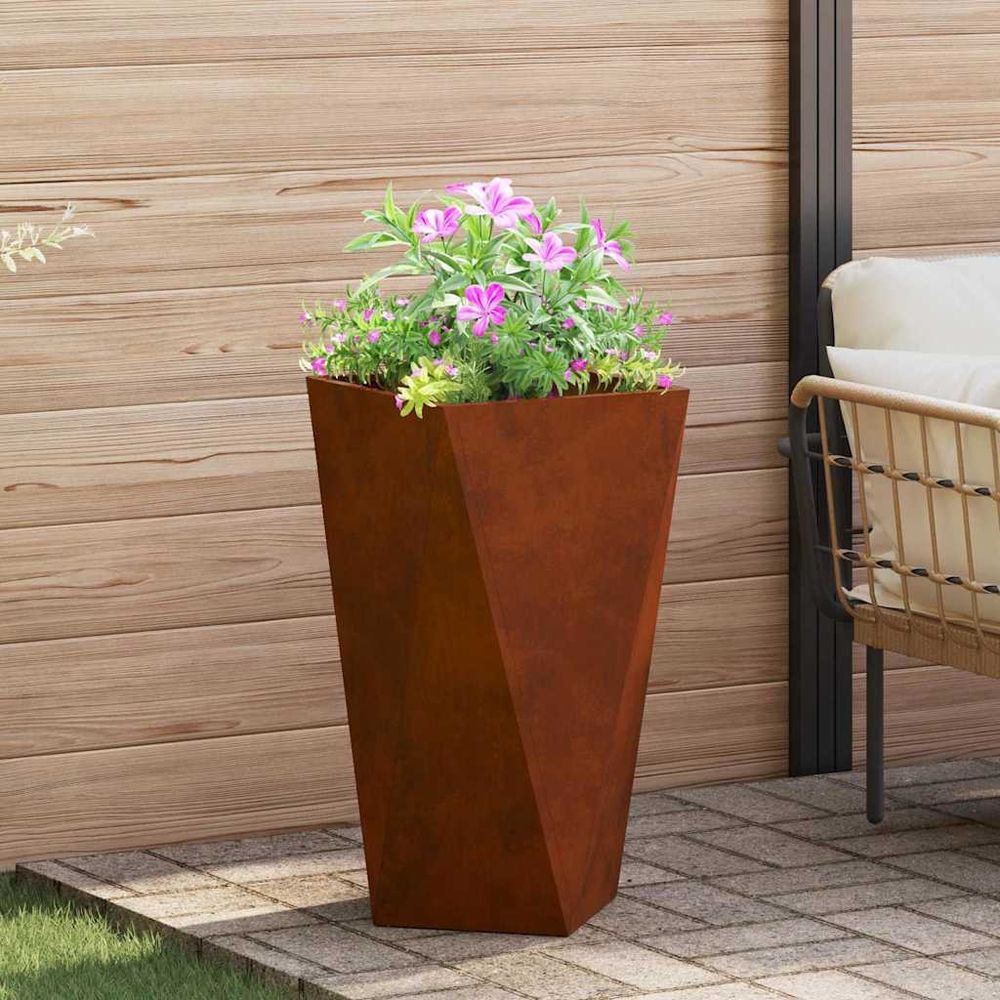 Jardinière haute acier corten design extérieur jardin effet rouillé 75 cm