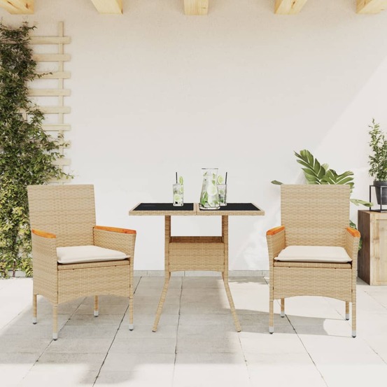Ensemble à manger de jardin et coussins 3 pcs beige rotin verre