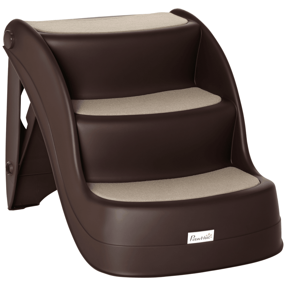 Escalier pliable pour chien en plastique accès lit canapé 3 marches 49x38x38cm marron