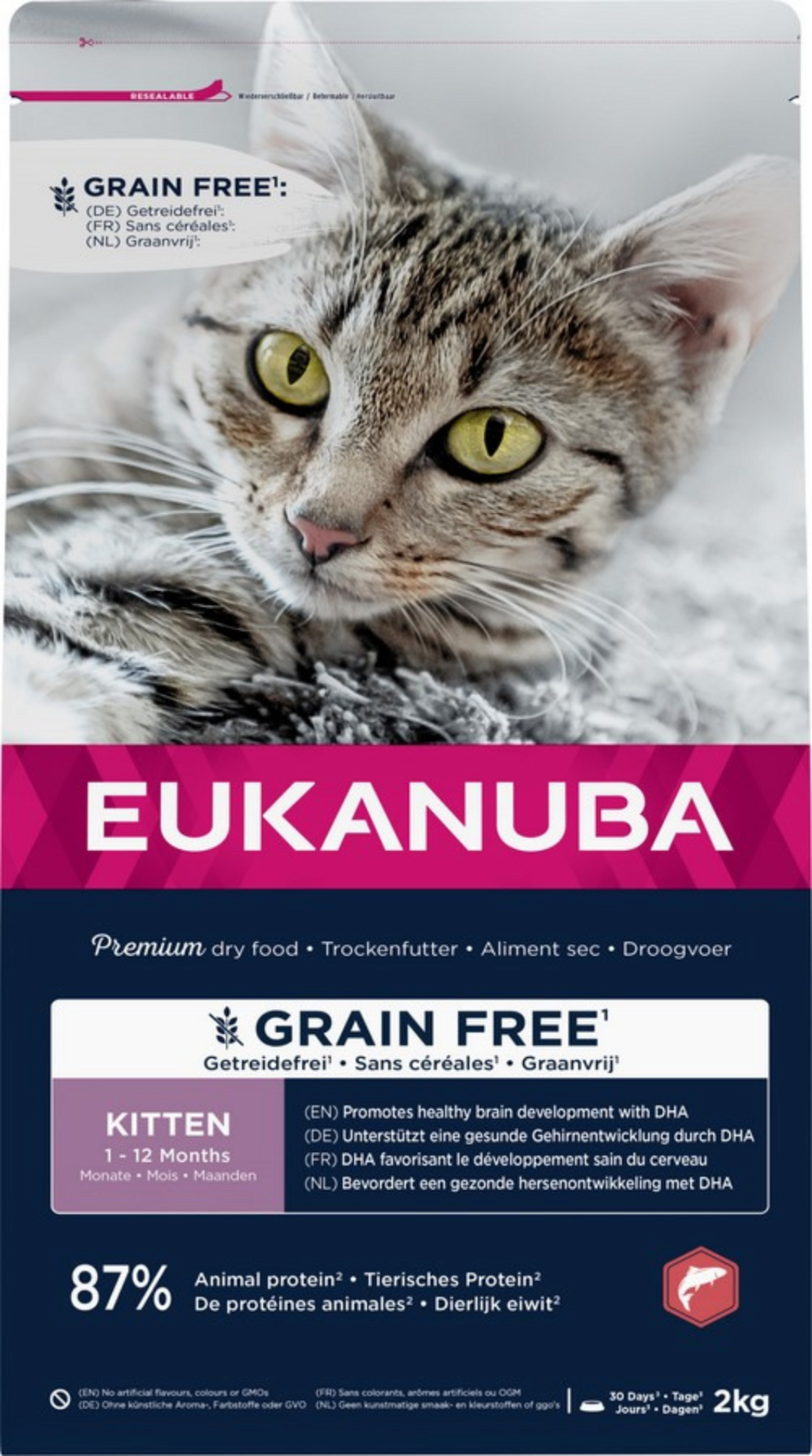 Eukanuba - croquettes sans céréales au saumon pour chaton 2kg