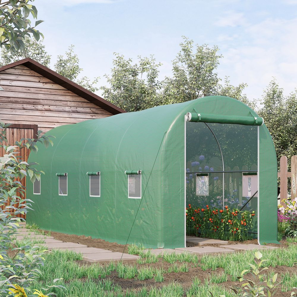Serre tunnel de jardin acier thermolaqué 500 x 200 x 205 cm verte pour potager 8 fenêtres - comfortxl outdoor living