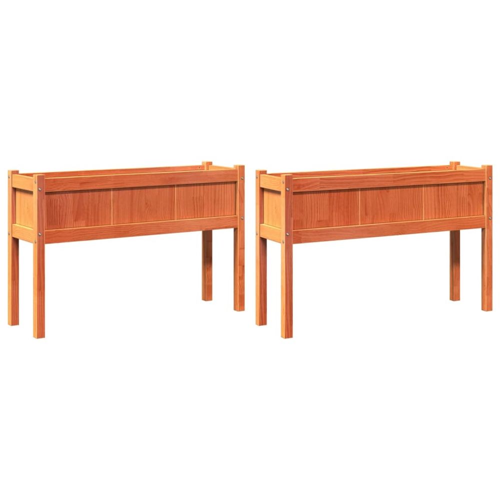 Jardinière d'extérieurs 2 pcs avec pieds cire marron bois de pin massif