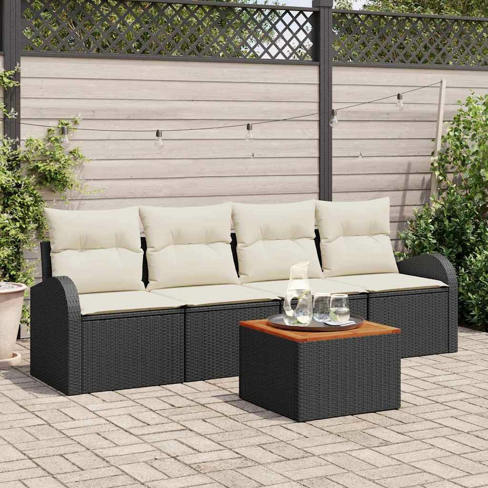Ensemble de canapé de jardin 5 pcs noir et crème polyrotin
