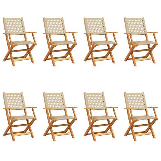 Chaises de jardin pliantes lot de 8 beige rotin et bois massif
