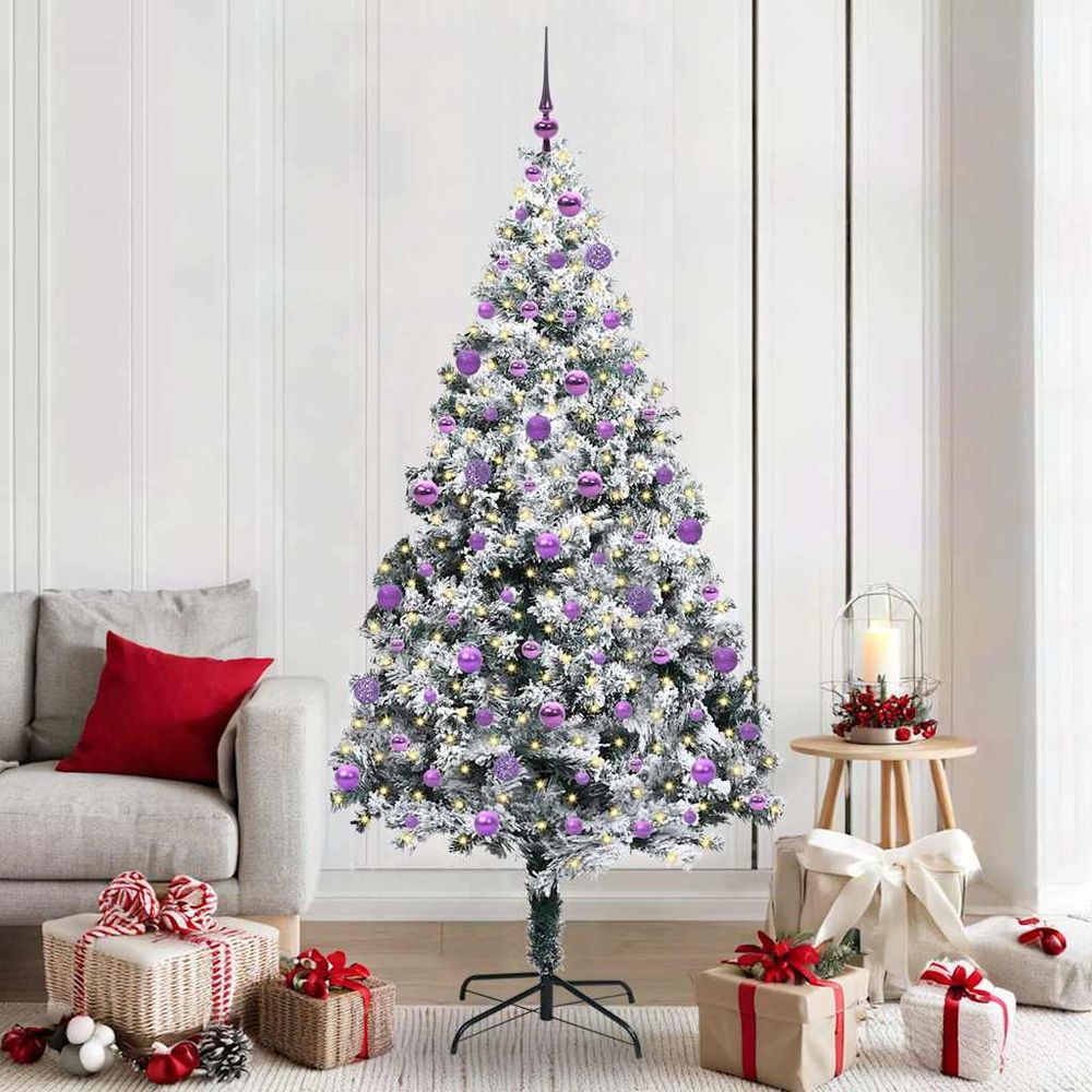 Décoration de fête complète : sapin de noël artificiel 210 cm avec 300 led et 120 boules