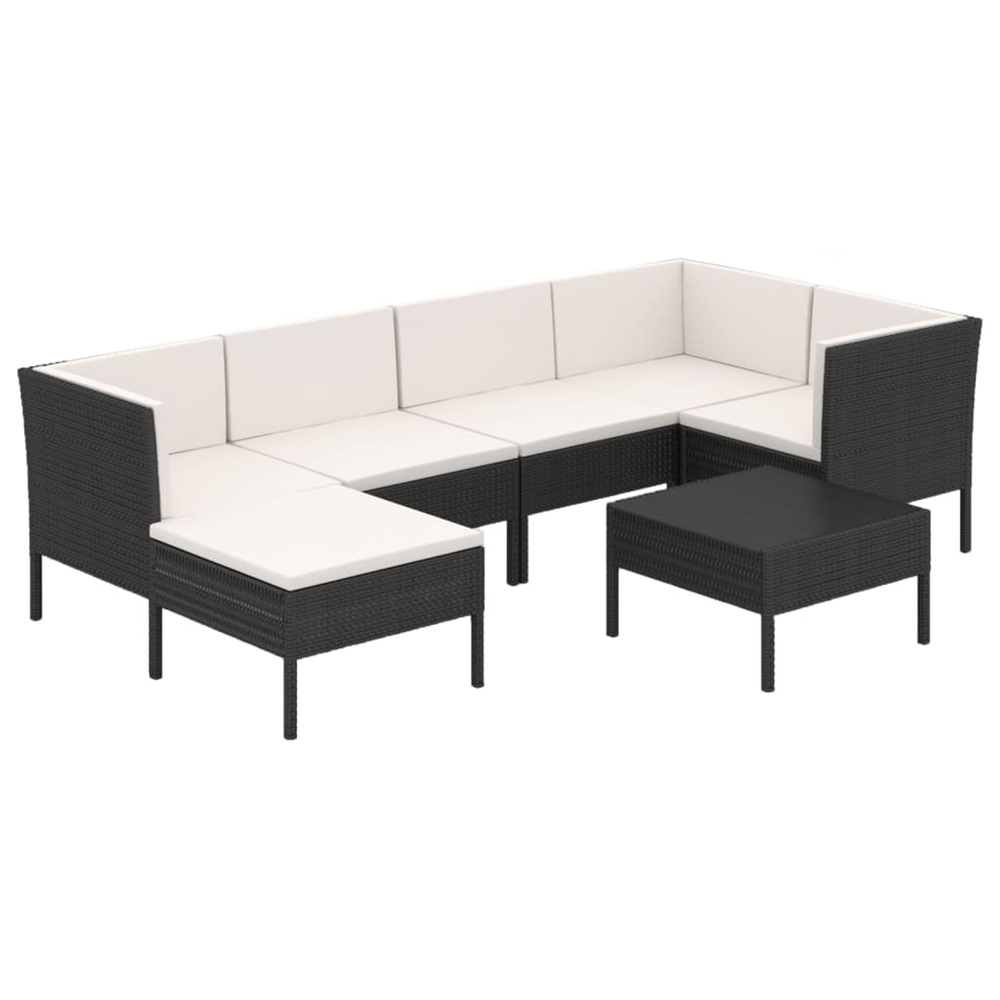 Salon de jardin 7 pcs avec coussins résine tressée noir