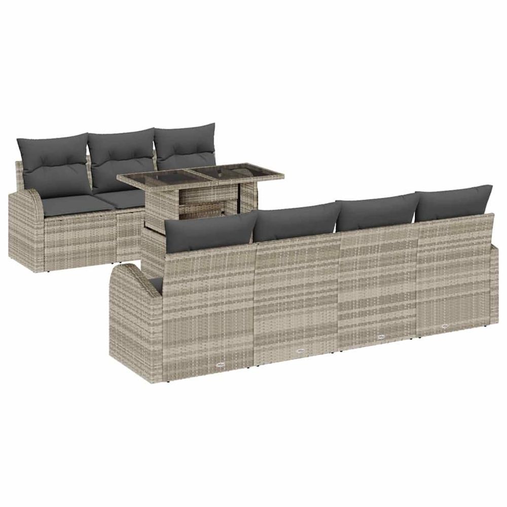 Ensemble de canapé de jardin 8 pc gris clair poly rattan