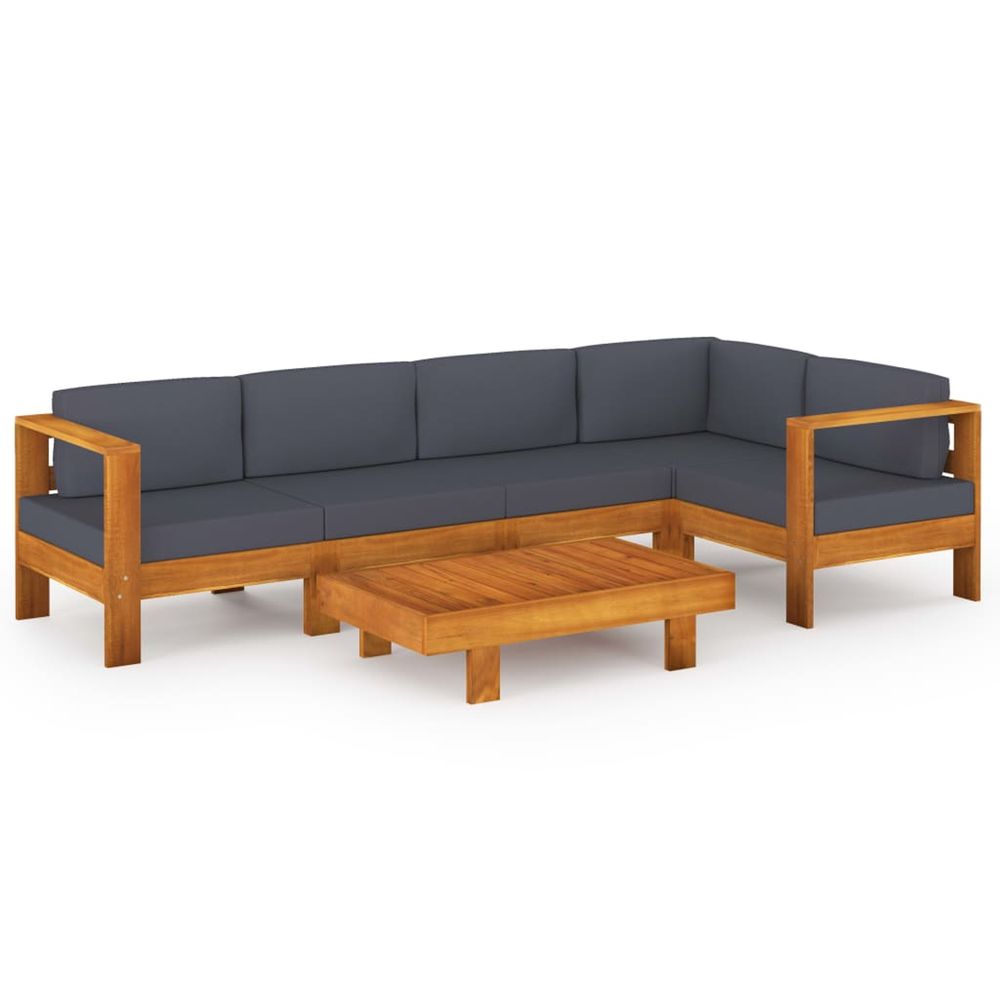Salon de jardin 6 pcs avec coussins gris foncé bois d'acacia
