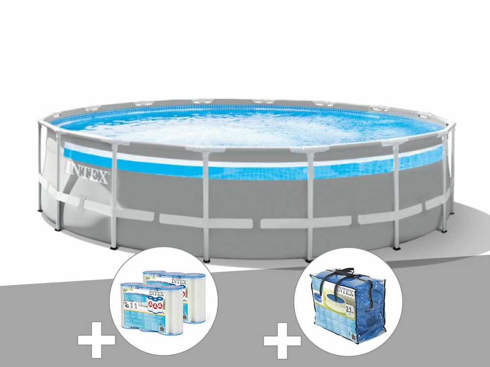 Kit piscine tubulaire prism frame clearview ronde 4,88 x 1,22 m + bâche à bulle