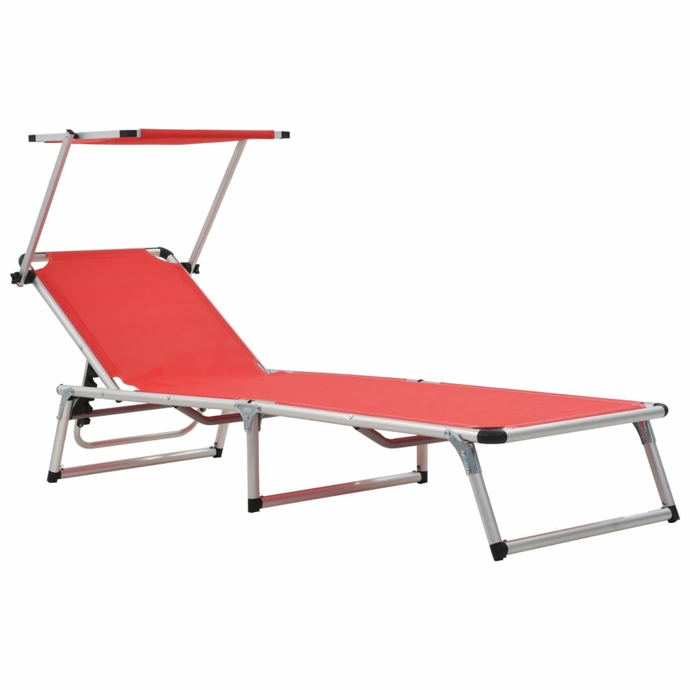 Chaise longue pliable avec toit aluminium et textilène rouge