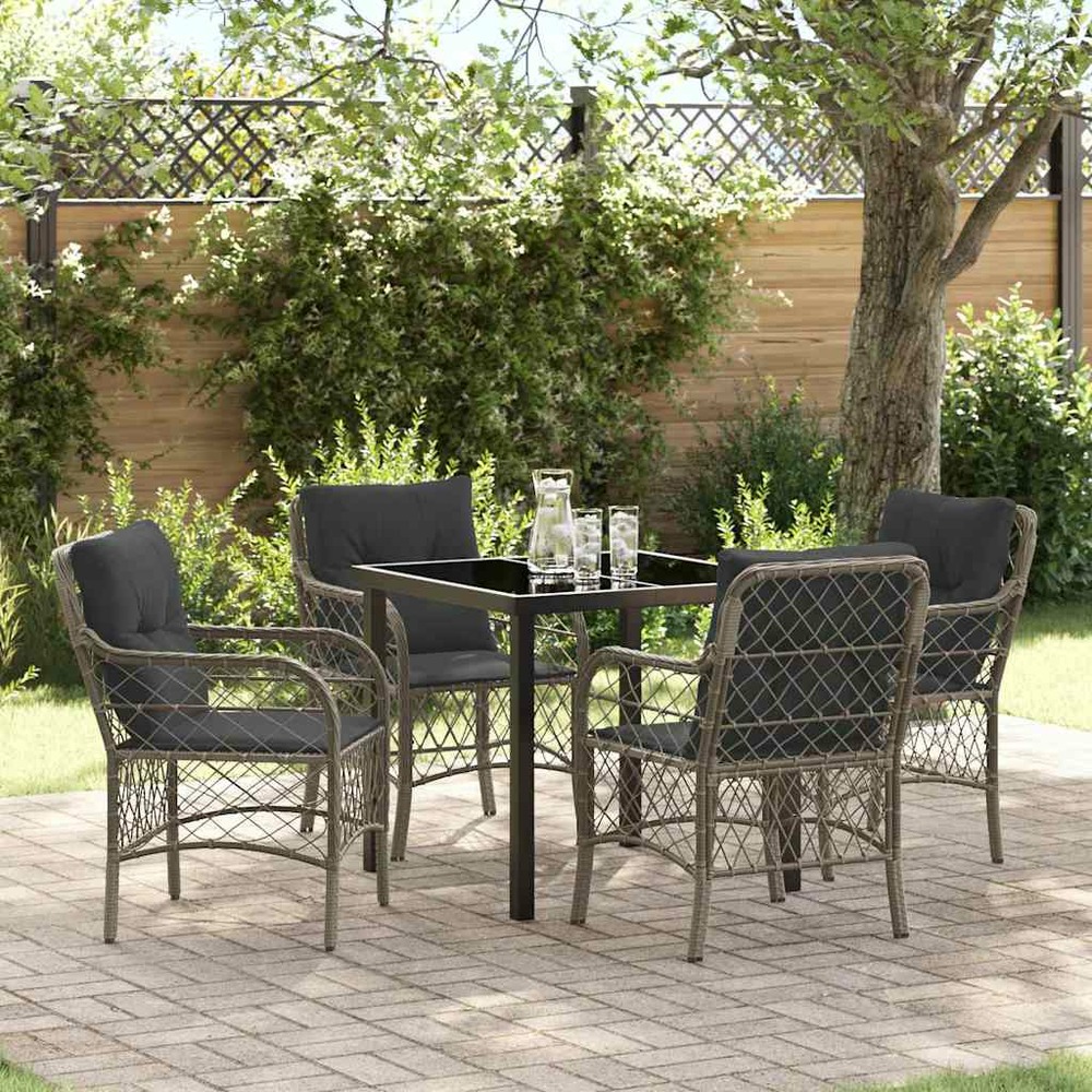 Ensemble de salle à manger pour jardin 5 pcs gris polyrotin