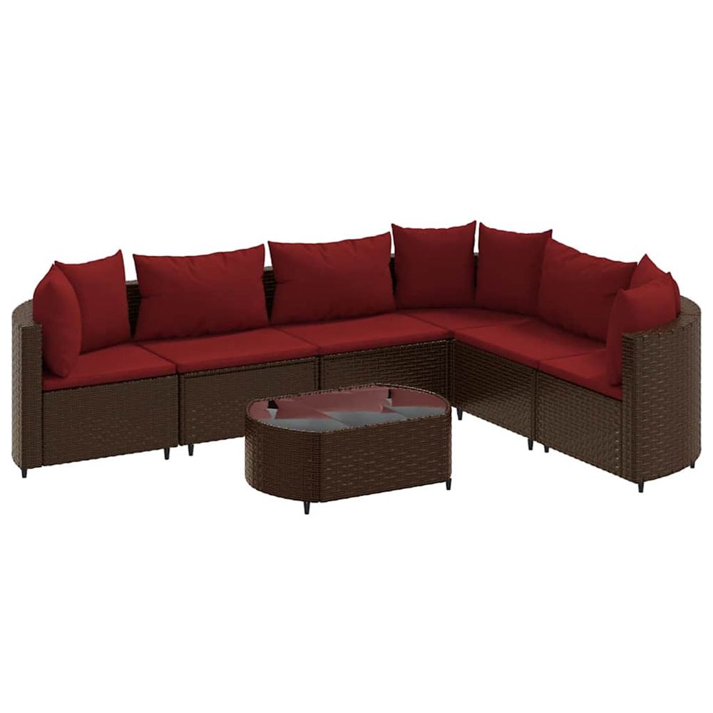 Salon de jardin avec coussins 7 pcs marron résine tressée
