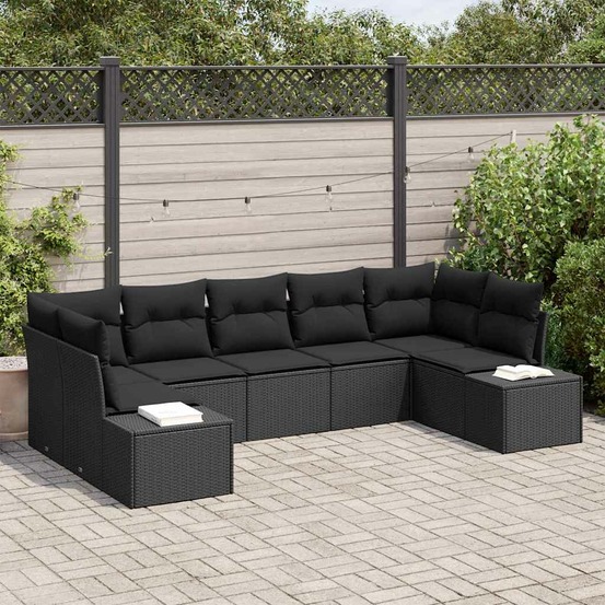Ensemble de canapé de jardin avec coussin 7 pcs noir polyrotin