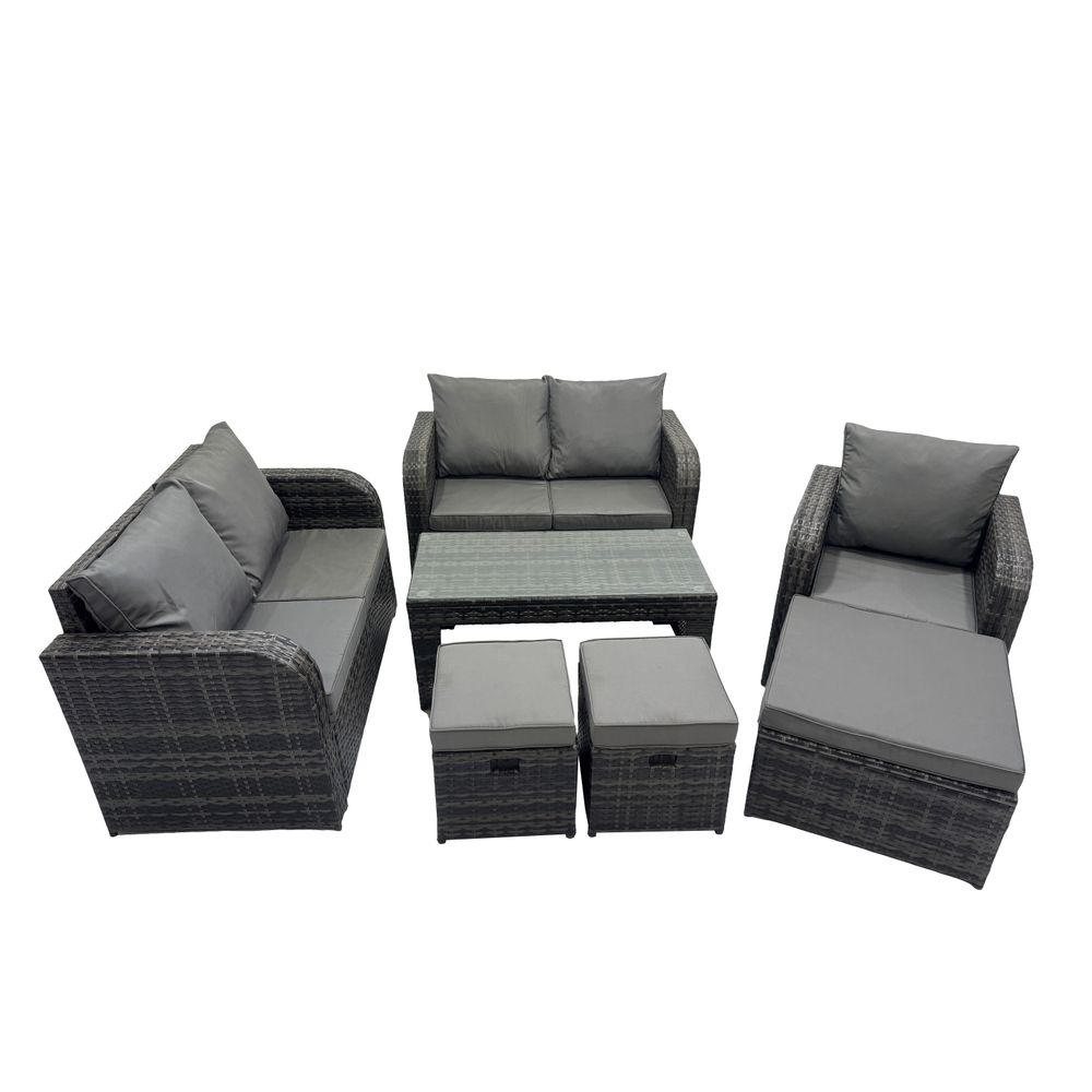 Ensembles de salon de jardin avec 3 tabourets gris foncé mixte