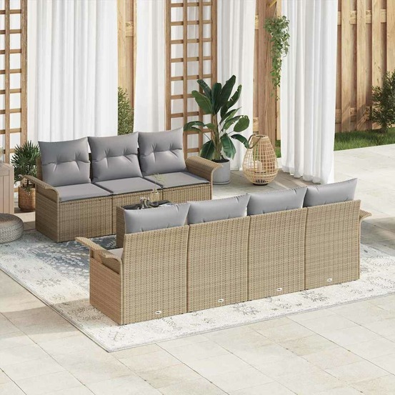 Ensemble de canapé de jardin avec coussin 8 pcs beige polyrotin