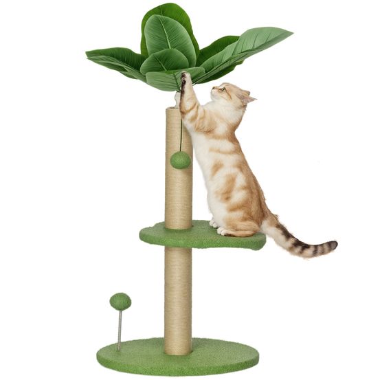 Arbre à chat décor feuilles peluche griffoir plateformes jeu 40x40x83cm vert