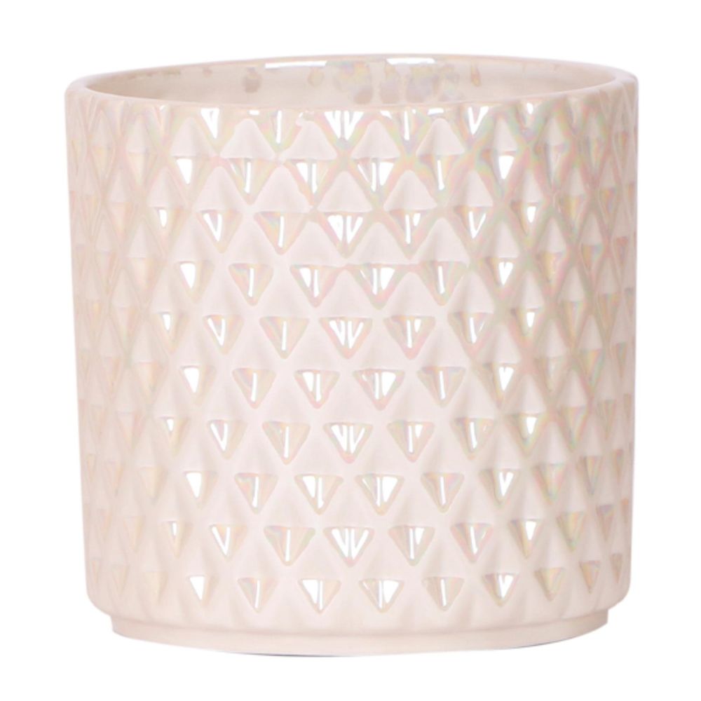 Cache-pot céramique facettes nacrées - éclat précieux - pot de 12cm - travertin
