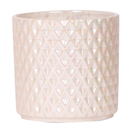 Cache-pot céramique facettes nacrées - éclat précieux - pot de 12cm - travertin