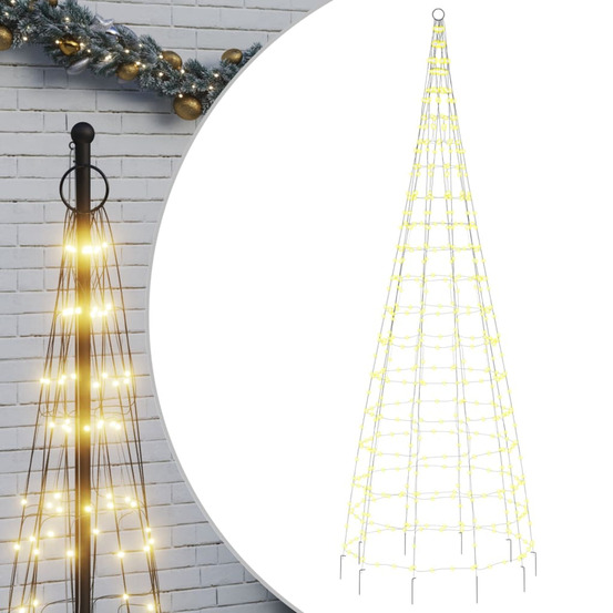 Sapin de noël à led sur mât de drapeau 550 led blanc 300 cm