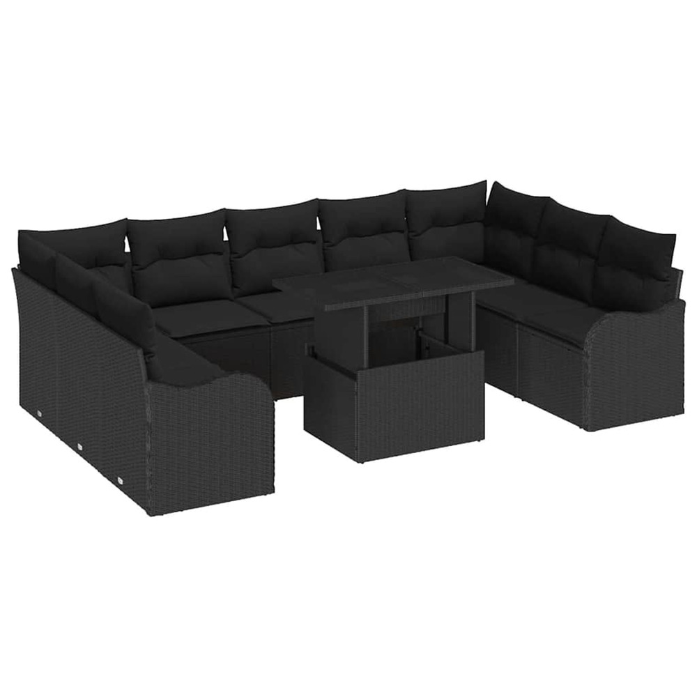 Ensemble de canapé de jardin 10 pcs noir poly rattan