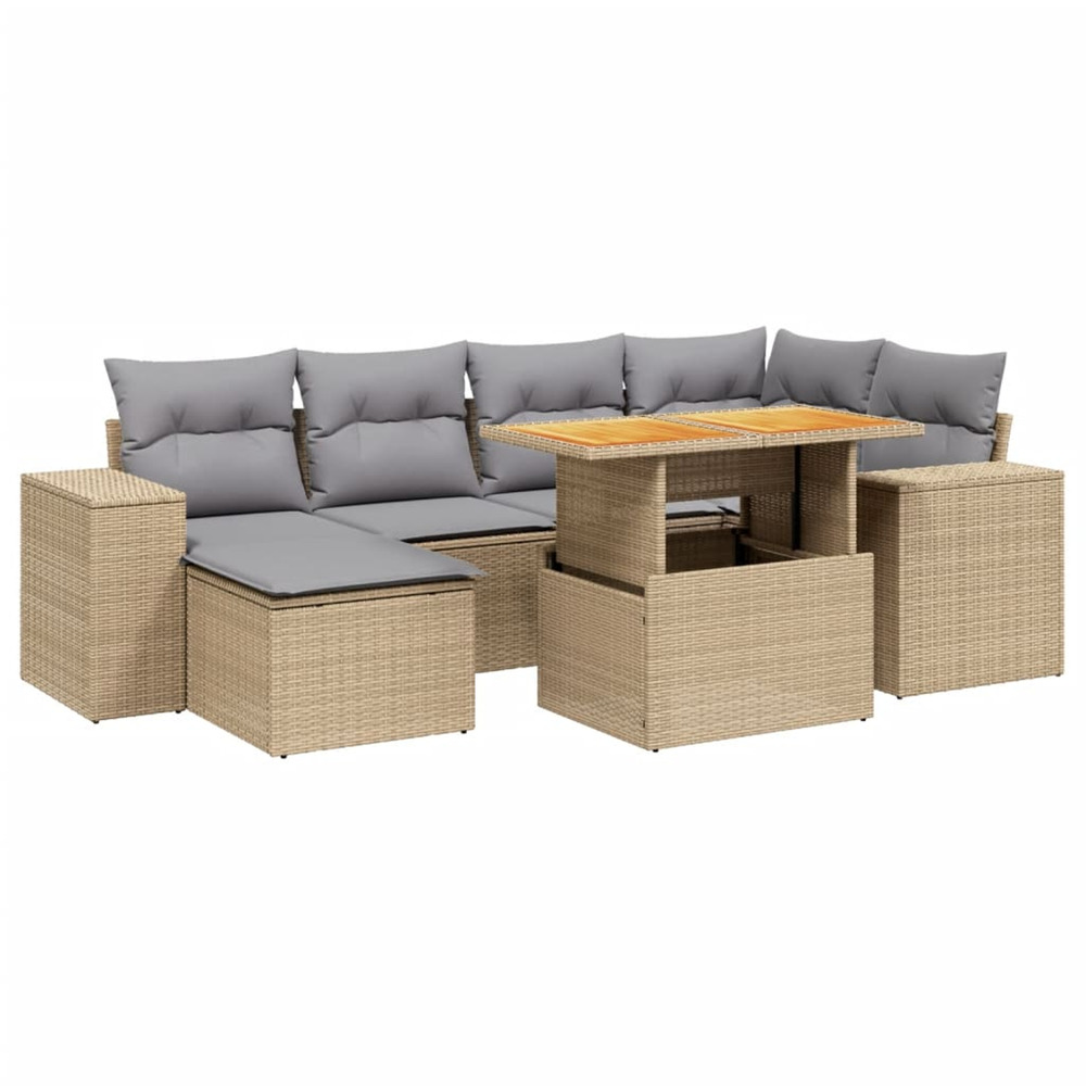 Salon de jardin avec coussins 7 pcs beige résine tressée