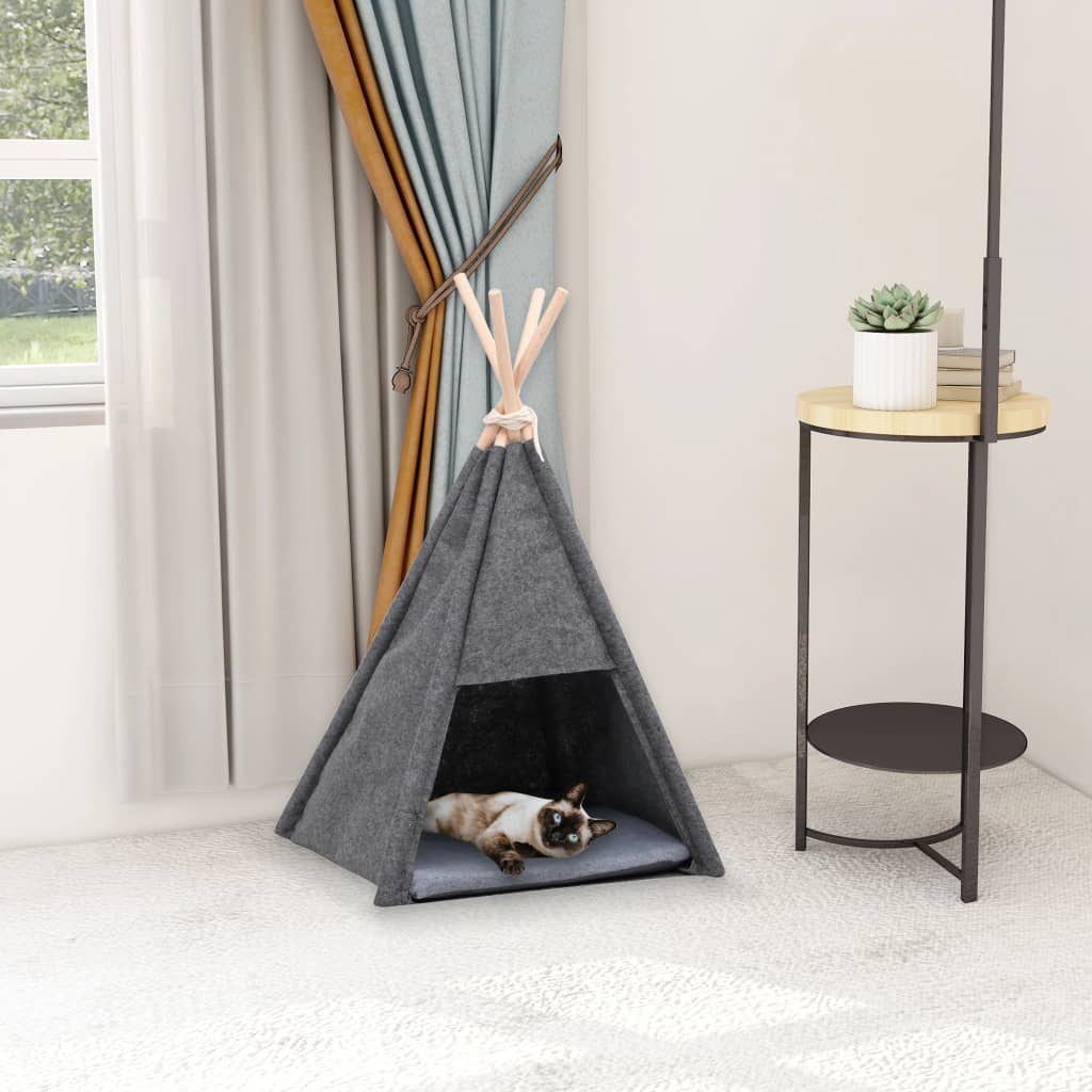 Tente pour chats avec sac feutre noir 40x40x70 cm